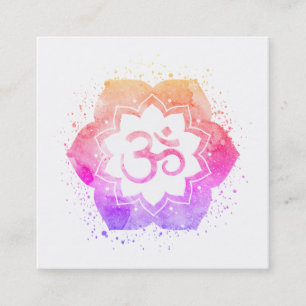 Carte De Visite Carré *~* Aum Lotus Fleur Mandala Yoga Reiki Professeur 