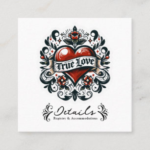 Carte De Visite Carré Autocollant de tatouage coeur d'amour véritable dé
