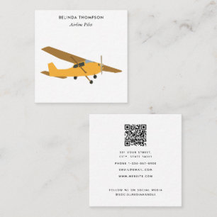 Carte De Visite Carré Avion pilote avion QR Code médias sociaux