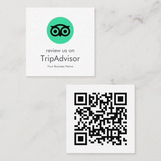 Carte De Visite Carré Avis Tripadvisor | Business Review QR Code (Devant / Derrière)