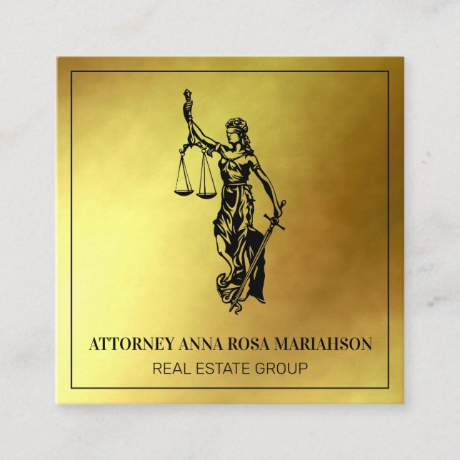 Carte De Visite Carré *~* Avocat AP15 Avocat Justice Scales Gold Foil (Devant)