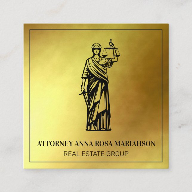 Carte De Visite Carré *~* Avocat AP15 Avocat Justice Scales Gold Foil (Devant)