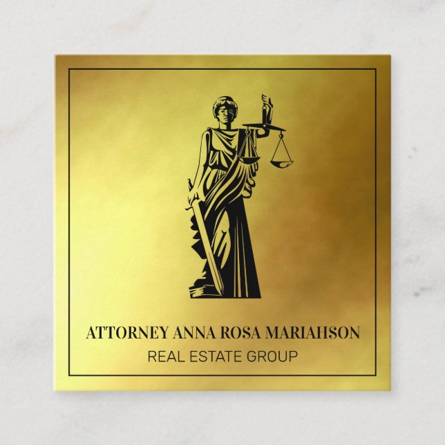 Carte De Visite Carré *~* Avocat Avocat Justice Scales Gold Foil AP15 (Devant)
