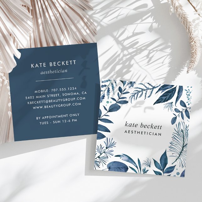 Carte De Visite Carré Azur sauvage | Cadre botanique (Créateur téléchargé)