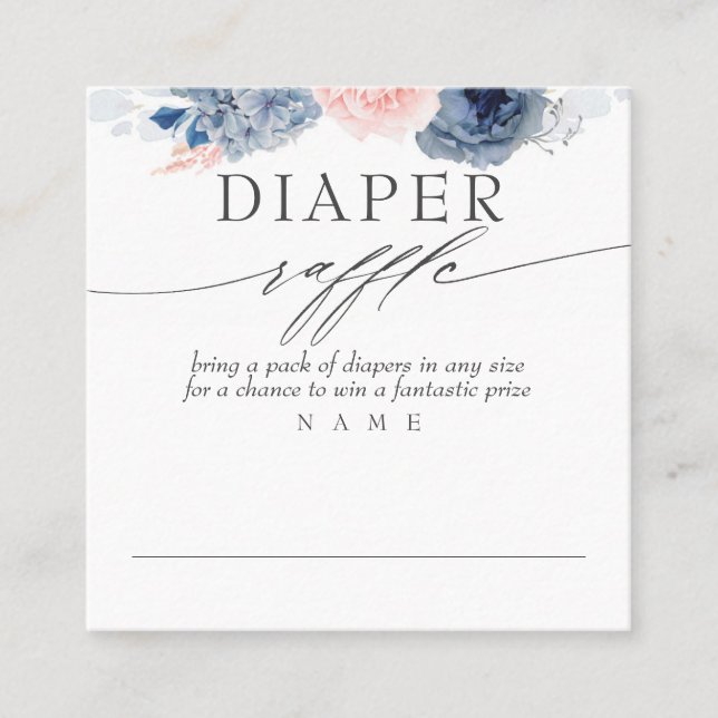 Carte De Visite Carré Baby shower floral bleu rose pâle (Devant)