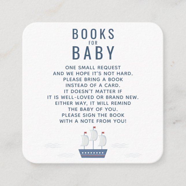 Carte De Visite Carré Baby shower Nautique Bébé Boy Livres Pour Bébé (Devant)