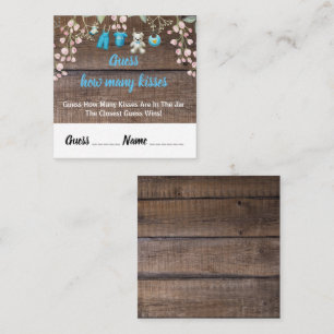 Carte De Visite Carré Baby shower Rustique Devine Combien De Baisers Car