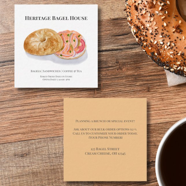 Carte De Visite Carré Bagels Aquarelle Avec Fumée Saumon Business (Créateur téléchargé)