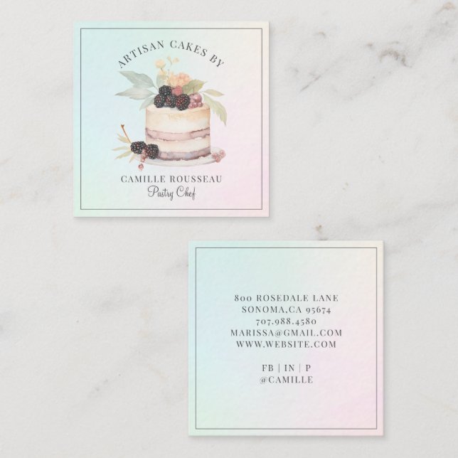 Carte De Visite Carré Bakery Pastry Chef Baker Square Business Card (Devant / Derrière)