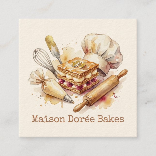 Carte De Visite Carré Bakery Pastry Chef Modern Gold Baking Utensils (Devant)