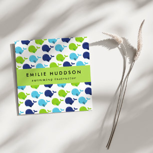 Carte De Visite Carré Baleines mignonnes, Instructeur de natation, Entra