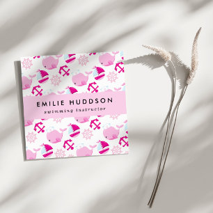 Carte De Visite Carré Baleines roses, Instructeur de natation, Entraîneu