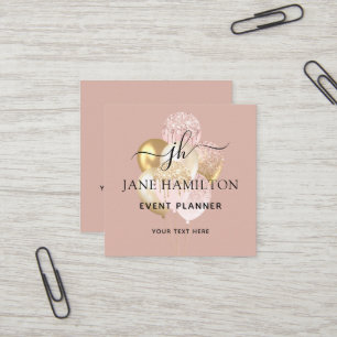 Carte De Visite Carré Ballons Pailletés Monogramme Rose
