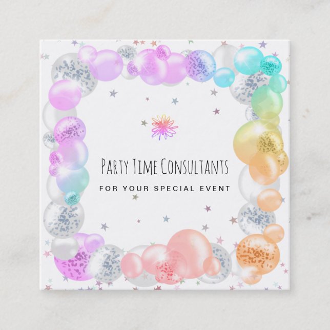 Carte De Visite Carré *~* Balloons Festivals Rainbow Event Planner   (Devant)
