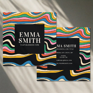 Carte De Visite Carré Bandes arc-en-ciel rétro