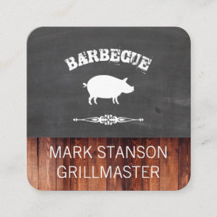 Carte De Visite Carré Barbecue / Cochon / Calque / Bois