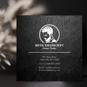 Carte De Visite Carré Barbershop Salon Logo Black Barber Professionnel
