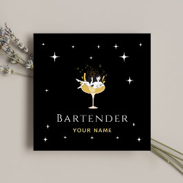 Carte De Visite Carré Bartender Glamour Cocktail Drôle Champagne Girl