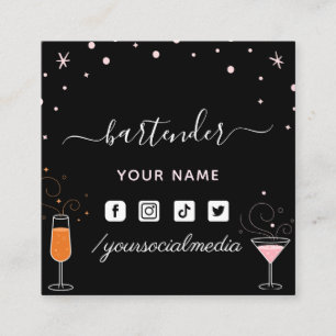 Carte De Visite Carré Bartender Glamour Cocktail Signature Calligraphie