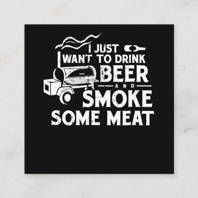 Carte De Visite Carré BBQ Fumer Pitmaster Boire cadeau Bière Fumée Viand (Devant)