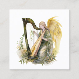 Carte De Visite Carré Beau Angel Jouer Harpe Aquarelle