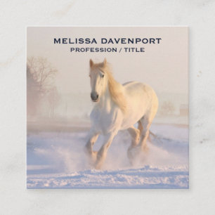 Carte De Visite Carré Beau Cheval Blanc Courir dans la neige