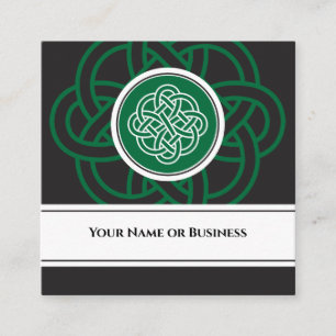 Carte De Visite Carré Beau noeud celtique irlandais noir, vert et blanc