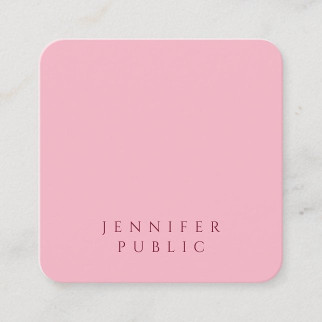 Carte De Visite Carré Beau rose pâle Moderne Simple Plat Luxe (Devant)