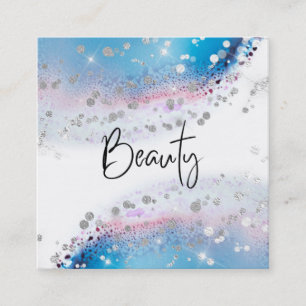 Carte De Visite Carré *~* BEAUTÉ - Aquarelle Bleu Pastel Parties scintil