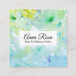 Carte De Visite Carré *~* Beauté florale populaire et chic bleu turquois