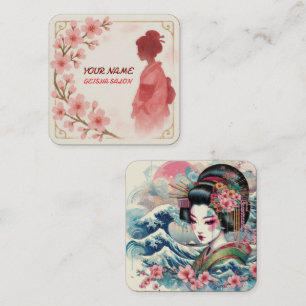 Carte De Visite Carré Beauté orientale Geisha salon aquarelle sakura art