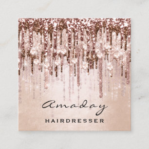 Carte De Visite Carré Beauty Studio Coiffeur Rose de maquillage Diamant