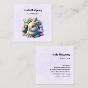 Carte De Visite Carré Bébé lapin en fleurs colorées de printemps