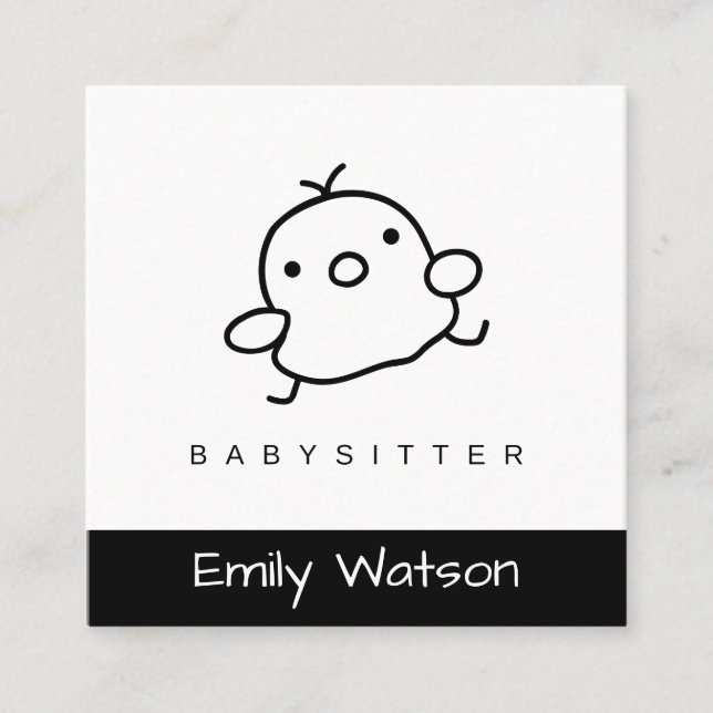 Carte De Visite Carré Bébé mignon noir et blanc IG Babysitter (Devant)
