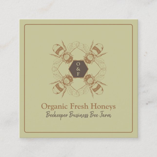 Carte De Visite Carré Beekeeper Bees Beige Honeycomb Farm Apier (Devant)