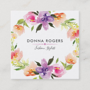Carte De Visite Carré Belle aquarelle Fleurs Wreath