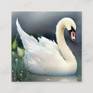 Carte De Visite Carré Belle Aquarelle mignonne Pastel Baby Swan