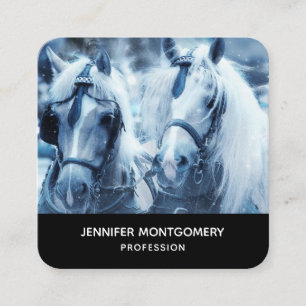 Carte De Visite Carré Belle équipe de chevaux Photo d'hiver