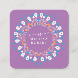 Carte De Visite Carré Belle Lavander violet marbre de Mandala Floral