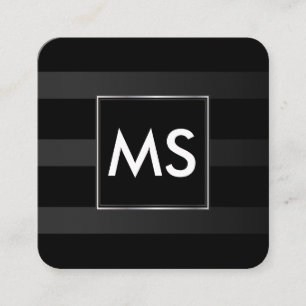 Carte De Visite Carré Belle Monogramme Chic Stripes Faux Argent Cadre