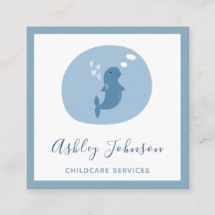 Carte De Visite Carré Beluga Baby Whale Pastel Blue Garderie Babysitter