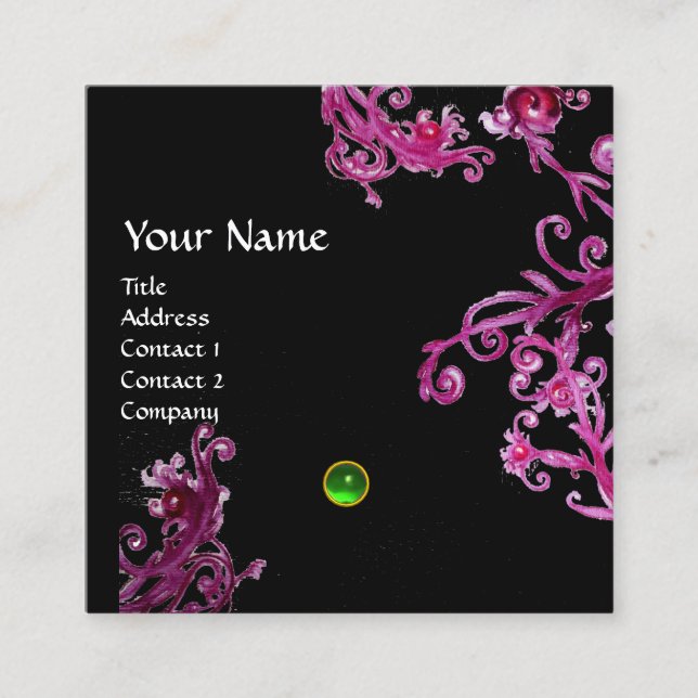 CARTE DE VISITE CARRÉ BERRIES MAGIQUES ROSE POURPULAIRE NOIR MONOGRAMME  (Devant)