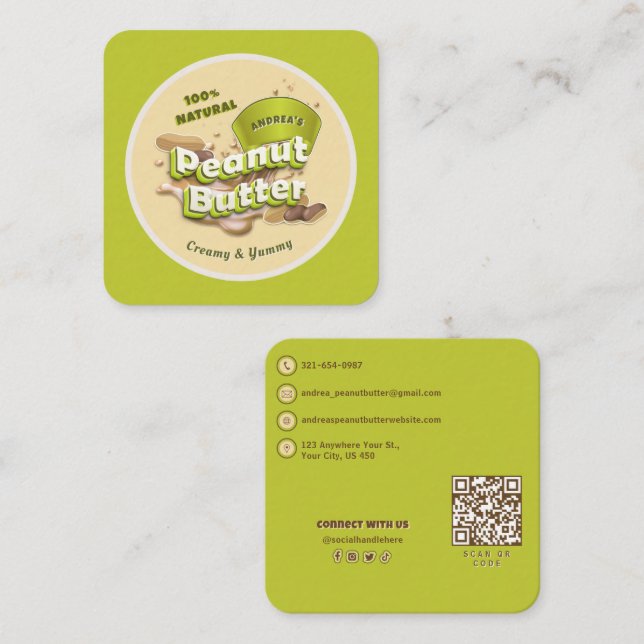 Carte De Visite Carré Beurre d'arachide tendance logo professionnel mign (Devant / Derrière)