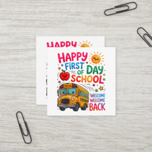 Carte De Visite Carré Bienvenue à l'école, bonne première journée 