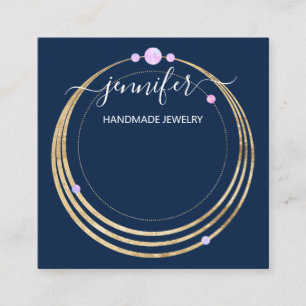 Carte De Visite Carré Bijoux artisanal Logo personnalisé Pink Gold Blue 