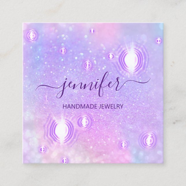 Carte De Visite Carré Bijoux artisanal violet logo mode Holographie (Devant)