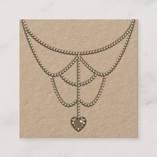 Carte De Visite Carré Bijoux Perles Coeur Pendentif Collier Vitrail