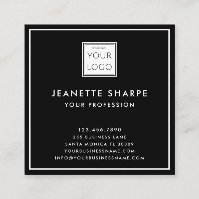 Carte De Visite Carré Black Add Your Logo Professional (Devant)