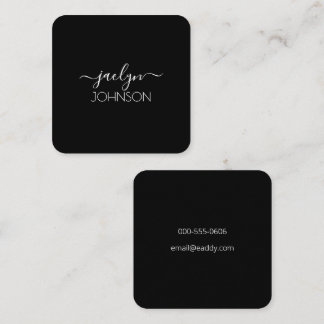 Carte De Visite Carré Black Chic Elegant White Script Nom personnalisé