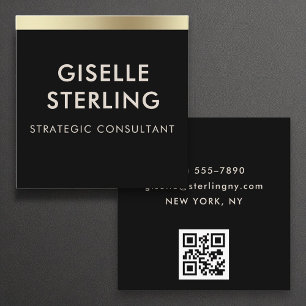 Carte De Visite Carré Black Gold Luxury QR Code Typographie minimale